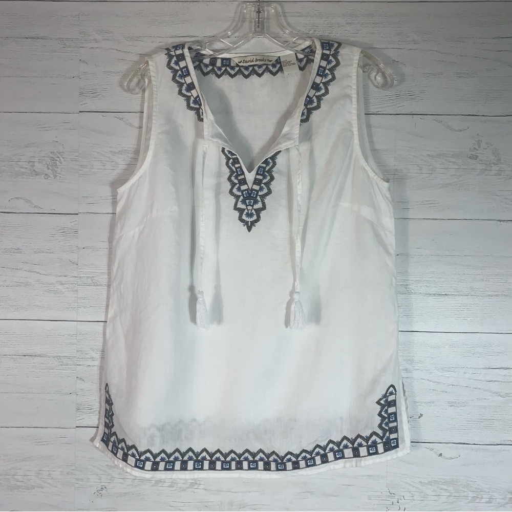 David Brooks white embroidered sleeveless tunic top womens size L juniors
